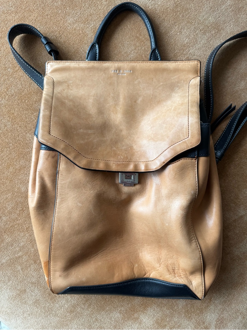 rag & bone Two-Tone Tan and Black Leather Backpack